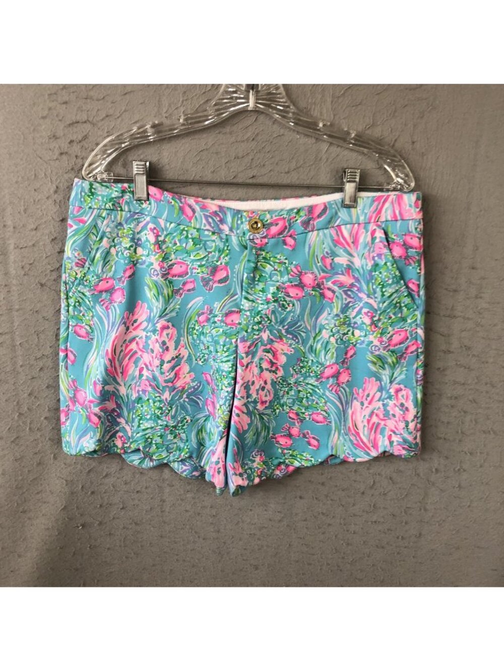 Lilly Pulitzer Shorts Womens 12 Tropical Floral Scallop Hem Chino 4 In Beach